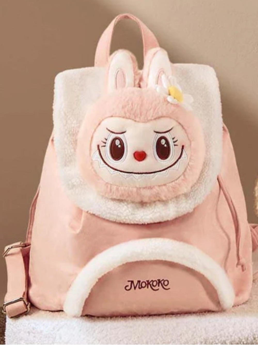 Mokoko Pink Plush Head Backpack, NWT, POP MART Pop Land Exclusive